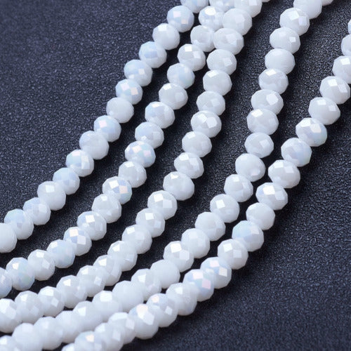 Crystal Glass Beads, Rondelle, Faceted, Opaque, White, AB 4mm - BEADED CREATIONS