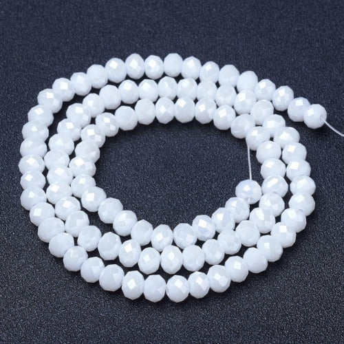 Crystal Glass Beads, Rondelle, Faceted, Opaque, White, AB 4mm - BEADED CREATIONS