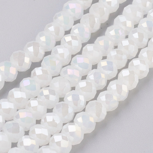 Crystal Glass Beads, Rondelle, Faceted, Opaque, White, AB, 6mm - BEADED CREATIONS