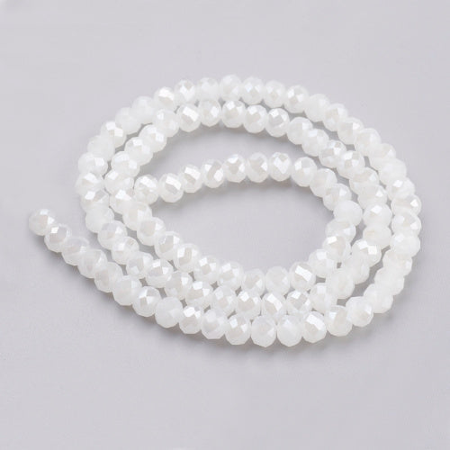 Crystal Glass Beads, Rondelle, Faceted, Opaque, White, AB, 6mm - BEADED CREATIONS