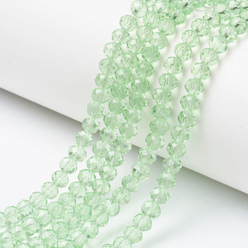 Crystal Glass Beads, Rondelle, Faceted, Pale Green, 8mm - BEADED CREATIONS