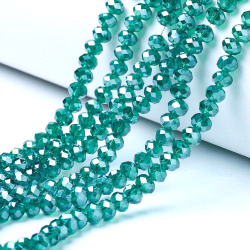 Crystal Glass Beads, Rondelle, Faceted, Pearl Luster, Dark Cyan, 4mm - BEADED CREATIONS