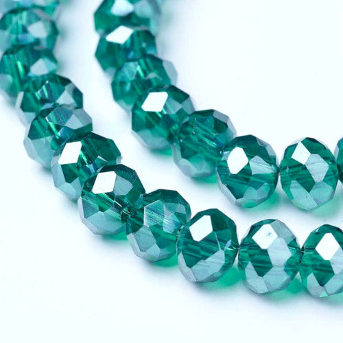 Crystal Glass Beads, Rondelle, Faceted, Pearl Luster, Dark Cyan, 4mm - BEADED CREATIONS