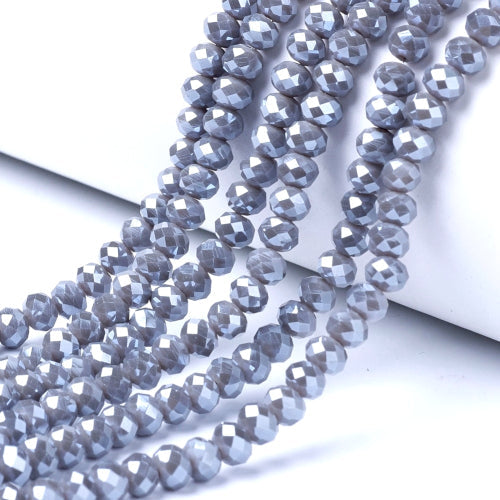 Crystal Glass Beads, Rondelle, Faceted, Pearl Luster, Grey, 4mm - BEADED CREATIONS