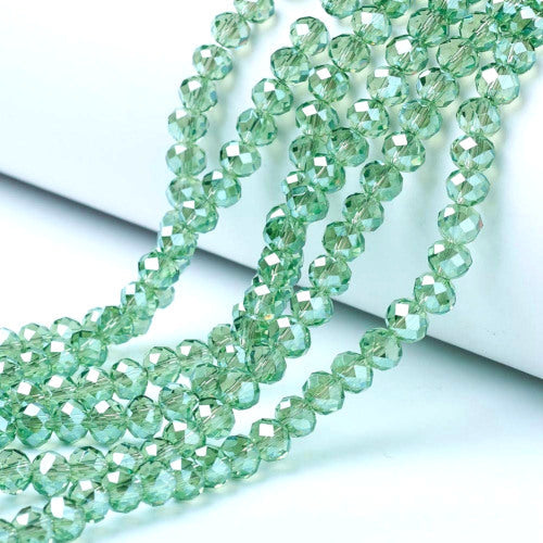 Crystal Glass Beads, Rondelle, Faceted, Pearl Luster, Light Green, 4mm - BEADED CREATIONS