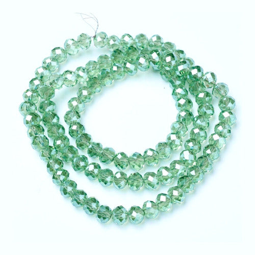 Crystal Glass Beads, Rondelle, Faceted, Pearl Luster, Light Green, 4mm - BEADED CREATIONS