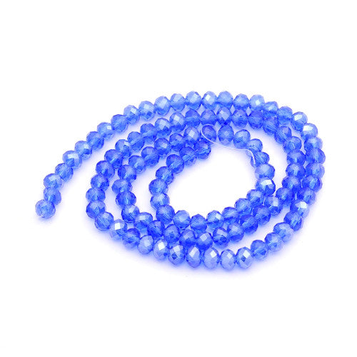 Crystal Glass Beads, Rondelle, Faceted, Pearl Luster, Royal Blue, 6mm - BEADED CREATIONS