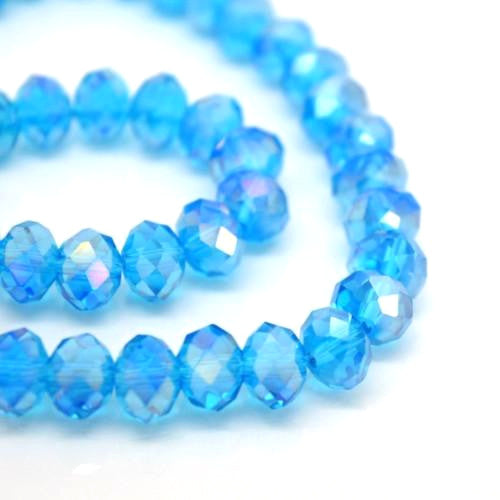 Crystal Glass Beads, Rondelle, Faceted, Picton Blue, AB, 8mm - BEADED CREATIONS