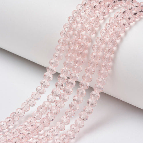 Crystal Glass Beads, Rondelle, Faceted, Pink, 8mm - BEADED CREATIONS