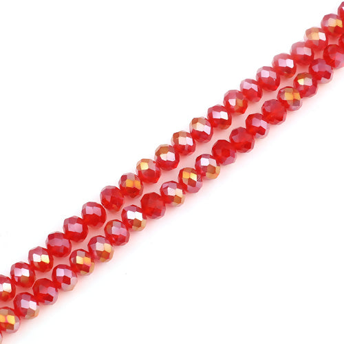 Crystal Glass Beads, Rondelle, Faceted, Red, AB, 8mm - BEADED CREATIONS