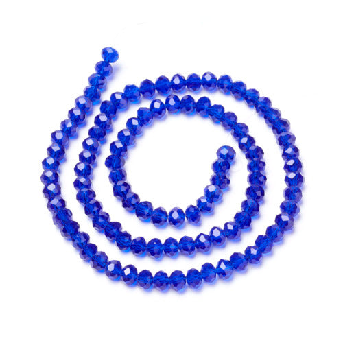 Crystal Glass Beads, Rondelle, Faceted, Royal Blue, 4mm - BEADED CREATIONS