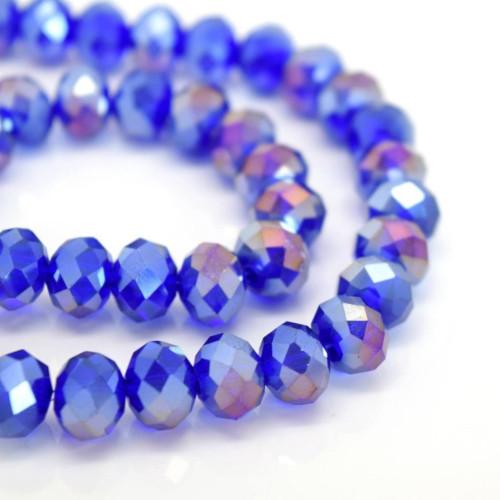 Crystal Glass Beads, Rondelle, Faceted, Royal Blue, AB, 8mm - BEADED CREATIONS