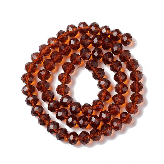 Crystal Glass Beads, Rondelle, Faceted, Rust Brown, 10mm - BEADED CREATIONS