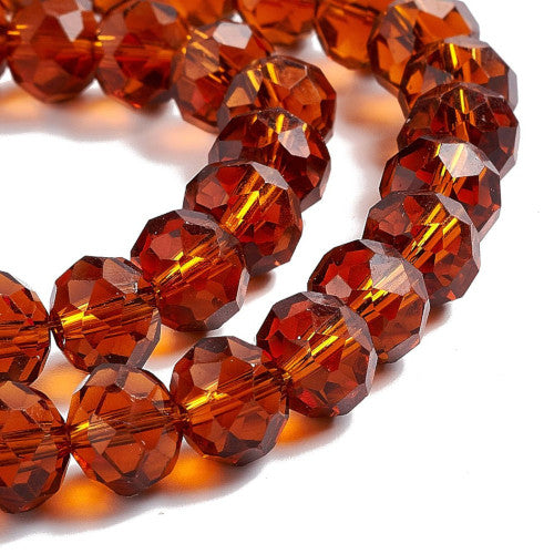 Crystal Glass Beads, Rondelle, Faceted, Rust Brown, 10mm - BEADED CREATIONS