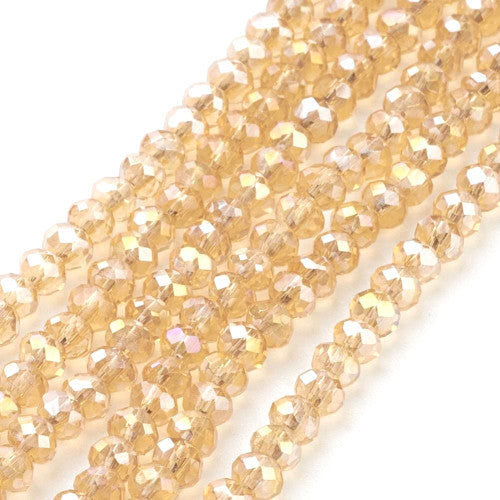 Crystal Glass Beads, Rondelle, Faceted, Wheat, AB, 6mm - BEADED CREATIONS