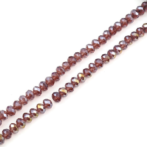 Crystal Glass Beads, Rondelle, Faceted, Wine Red, AB, 8mm - BEADED CREATIONS