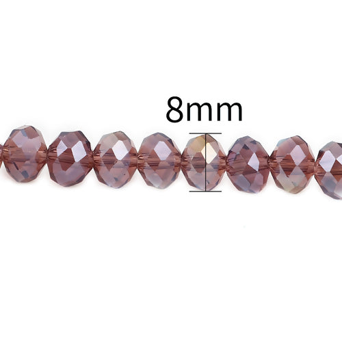 Crystal Glass Beads, Rondelle, Faceted, Wine Red, AB, 8mm - BEADED CREATIONS