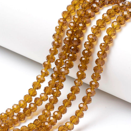 Crystal Glass Beads, Rondelle, Transparent, Faceted, Dark Goldenrod, 8mm - BEADED CREATIONS