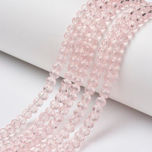 Crystal Glass Beads, Rondelle, Transparent, Faceted, Pink, 6mm - BEADED CREATIONS