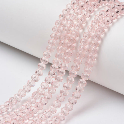 Crystal Glass Beads, Rondelle, Transparent, Faceted, Pink, 8mm - BEADED CREATIONS