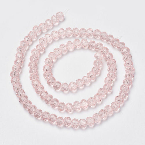 Crystal Glass Beads, Rondelle, Transparent, Faceted, Pink, 8mm - BEADED CREATIONS