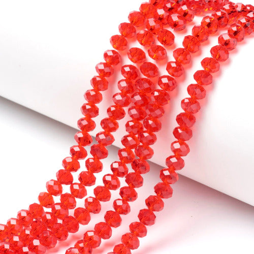 Crystal Glass Beads, Rondelle, Transparent, Faceted, Red, 8mm - BEADED CREATIONS