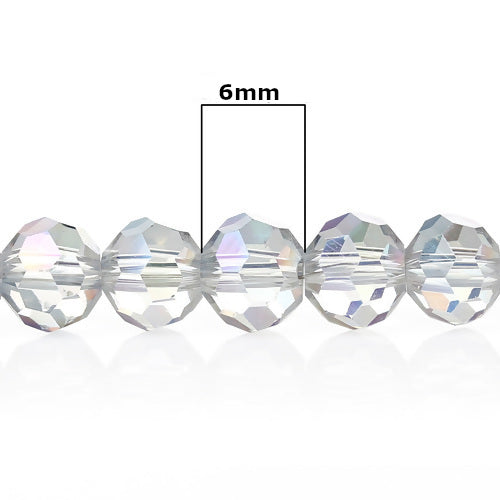 Crystal Glass Beads, Round, Faceted, Clear, AB, 6mm - BEADED CREATIONS