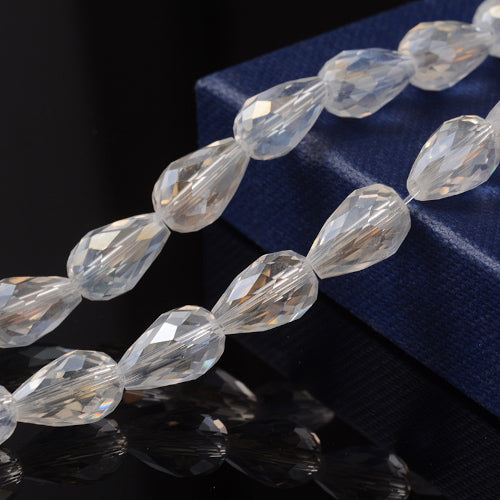 Crystal Glass Beads, Teardrop, Faceted, Clear, AB, 12mm - BEADED CREATIONS