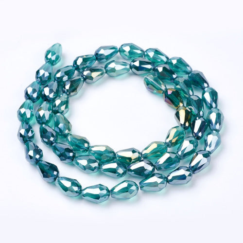 Crystal Glass Beads, Teardrop, Faceted, Cyan, AB, 15mm - BEADED CREATIONS