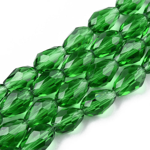 Crystal Glass Beads, Teardrop, Faceted, Green, 11mm - BEADED CREATIONS