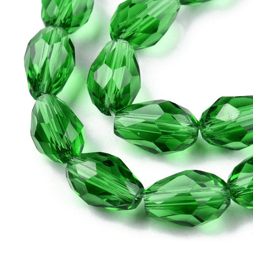 Crystal Glass Beads, Teardrop, Faceted, Green, 11mm - BEADED CREATIONS