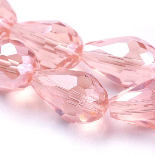 Crystal Glass Beads, Teardrop, Faceted, Light Salmon, 15mm - BEADED CREATIONS