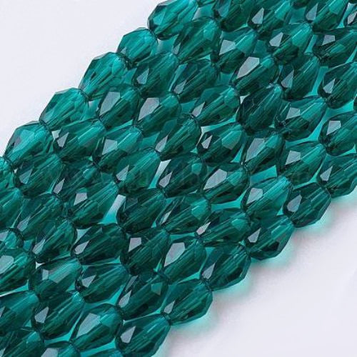 Crystal Glass Beads, Teardrop, Faceted, Teal, 11mm - BEADED CREATIONS