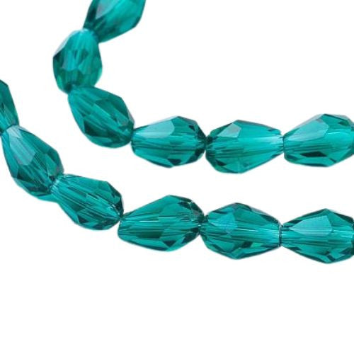 Crystal Glass Beads, Teardrop, Faceted, Teal, 11mm - BEADED CREATIONS