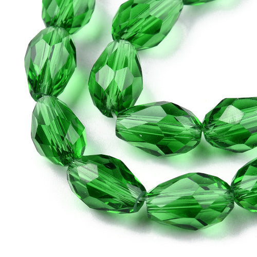 Crystal Glass Beads, Teardrop, Transparent, Faceted, Green, 11mm - BEADED CREATIONS