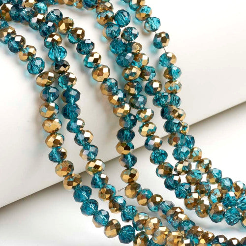 Crystal Glass Beads, Transparent, Electroplated, Rondelle, Faceted, Half Gold Plated, Cornflower Blue, 6mm - BEADED CREATIONS