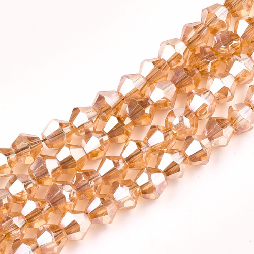 Crystal Glass Beads, Bicone, Champagne AB, 4mm - BEADED CREATIONS