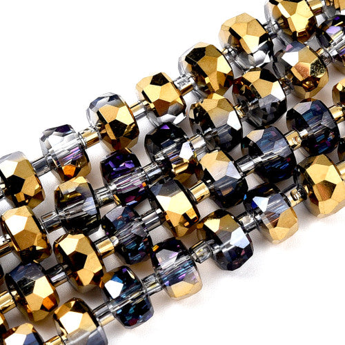 Crystal Glass Beads, Rondelle, Faceted, Crystal AB, Gold, 8mm - BEADED CREATIONS