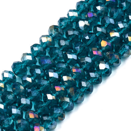 Crystal Glass Beads, Rondelle, Faceted, Dark Teal AB, 4mm - BEADED CREATIONS
