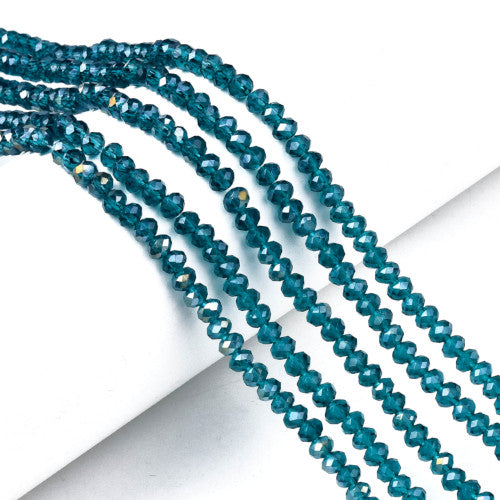 Crystal Glass Beads, Rondelle, Faceted, Dark Teal AB, 4mm - BEADED CREATIONS