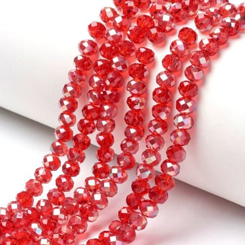 Crystal Glass Beads, Rondelle, Faceted, Firebrick Red AB, 4mm - BEADED CREATIONS