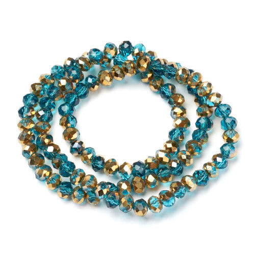 Crystal Glass Beads, Rondelle, Faceted, Gold, Dark Cyan, 6mm - BEADED CREATIONS