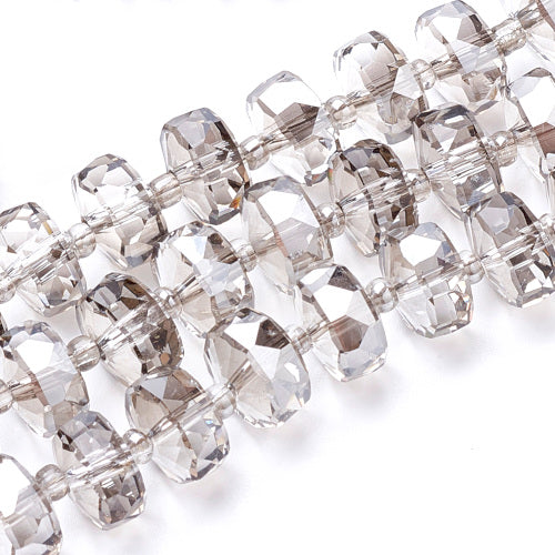 Crystal Glass Beads, Rondelle, Faceted, Light Grey, 8mm - BEADED CREATIONS