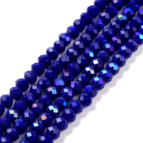Crystal Glass Beads, Rondelle, Faceted, Opaque, Dark Blue AB, 4mm - BEADED CREATIONS