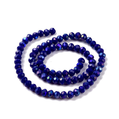 Crystal Glass Beads, Rondelle, Faceted, Opaque, Dark Blue AB, 4mm - BEADED CREATIONS