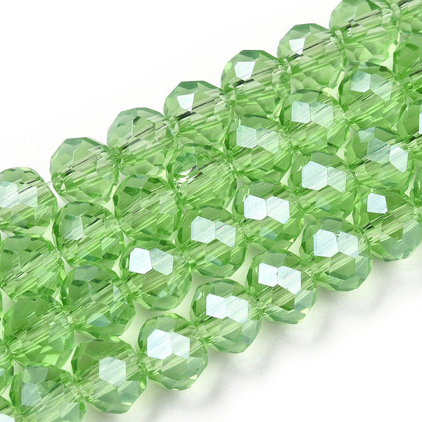 Crystal Glass Beads, Rondelle, Faceted, Pearl Luster, Light Green, 4mm - BEADED CREATIONS
