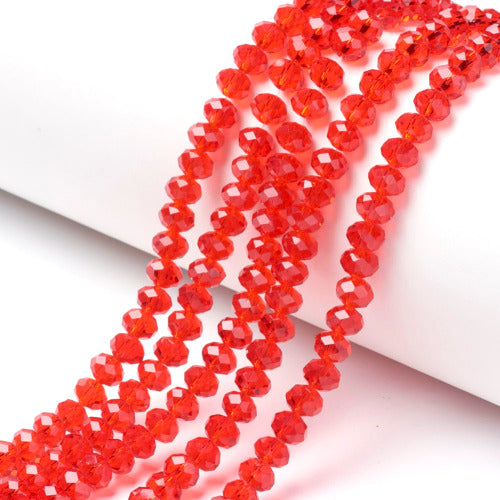 Crystal Glass Beads, Rondelle, Faceted, Red, 8mm - BEADED CREATIONS