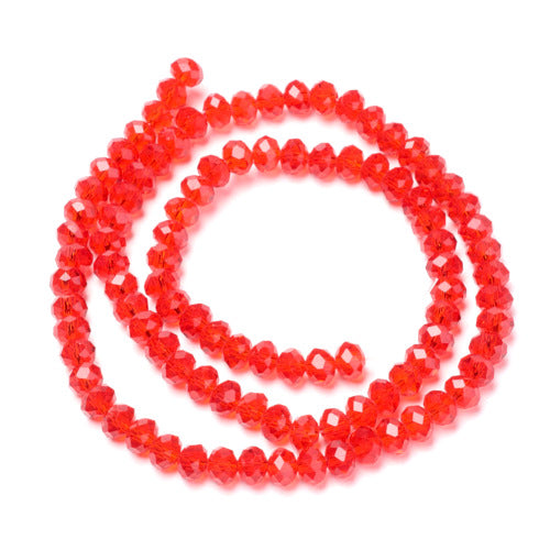 Crystal Glass Beads, Rondelle, Faceted, Red, 8mm - BEADED CREATIONS