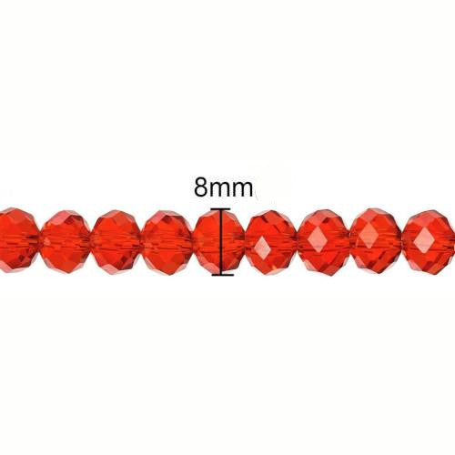 Crystal Glass Beads, Rondelle, Faceted, Red, 8mm - BEADED CREATIONS