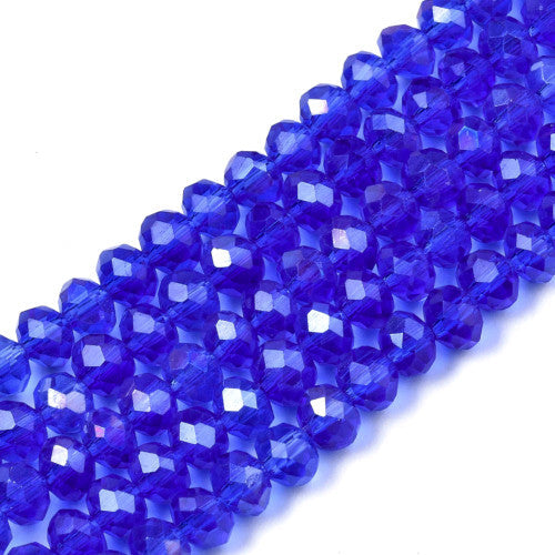 Crystal Glass Beads, Rondelle, Faceted, Royal Blue AB, 4mm - BEADED CREATIONS